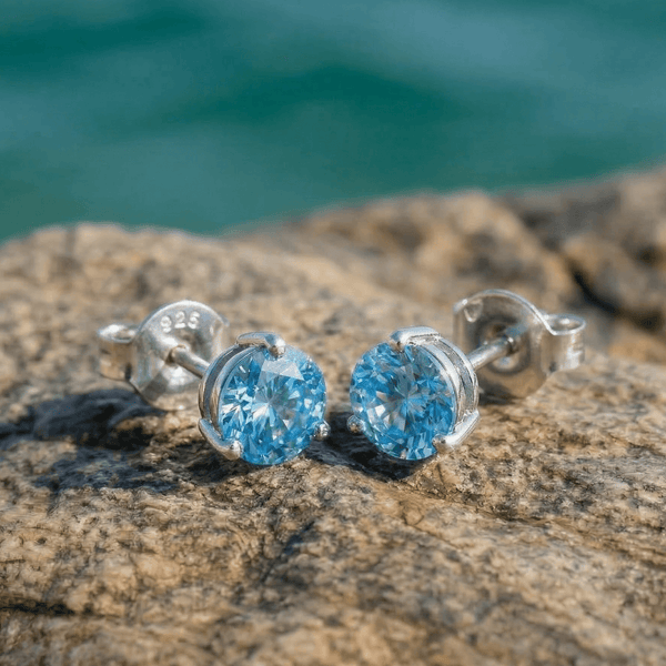 Blauer Zirkon Ohrstecker | 925 Silber