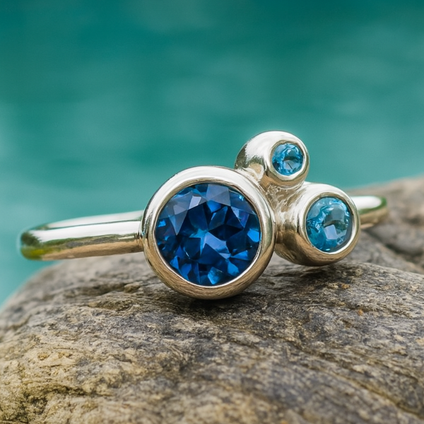 Bague En Argent 925 Avec Topaze Bleue Véritable – Taille 57, Style Cocktail, Neuf Sans Emballage