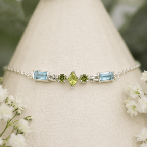 Blue and Green Gemstones Bracelet Silver