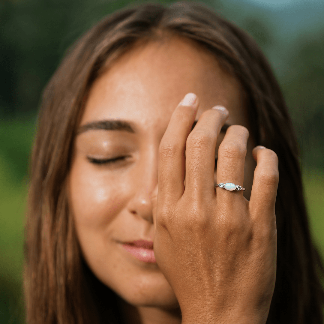 Damenring Silber Opal mit Diamanten
