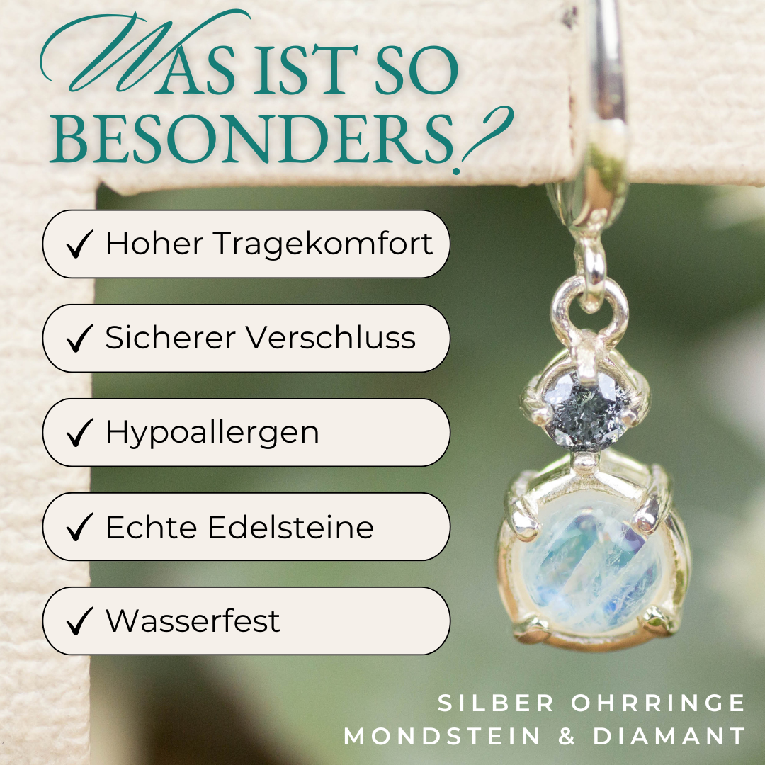 Diamant im Mondstein Ohrringe