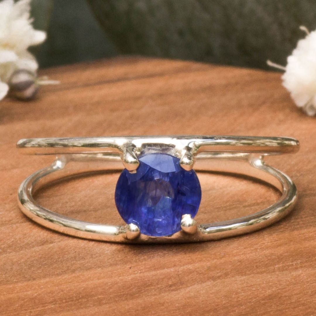 Doppelband Ring Silber blauer Saphir