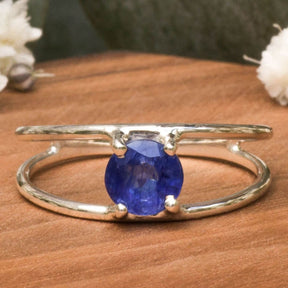 Doppelband Ring Silber blauer Saphir