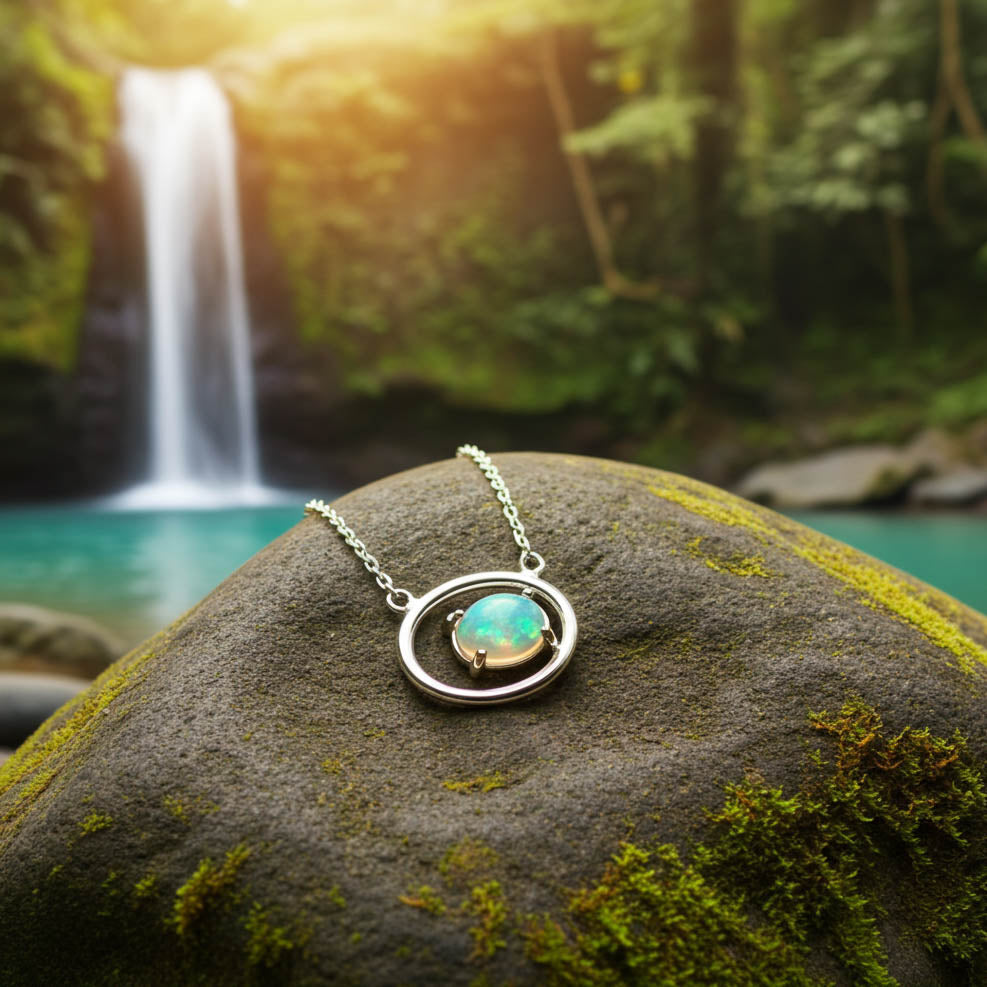 Echter Opal Halskette 925 Silber