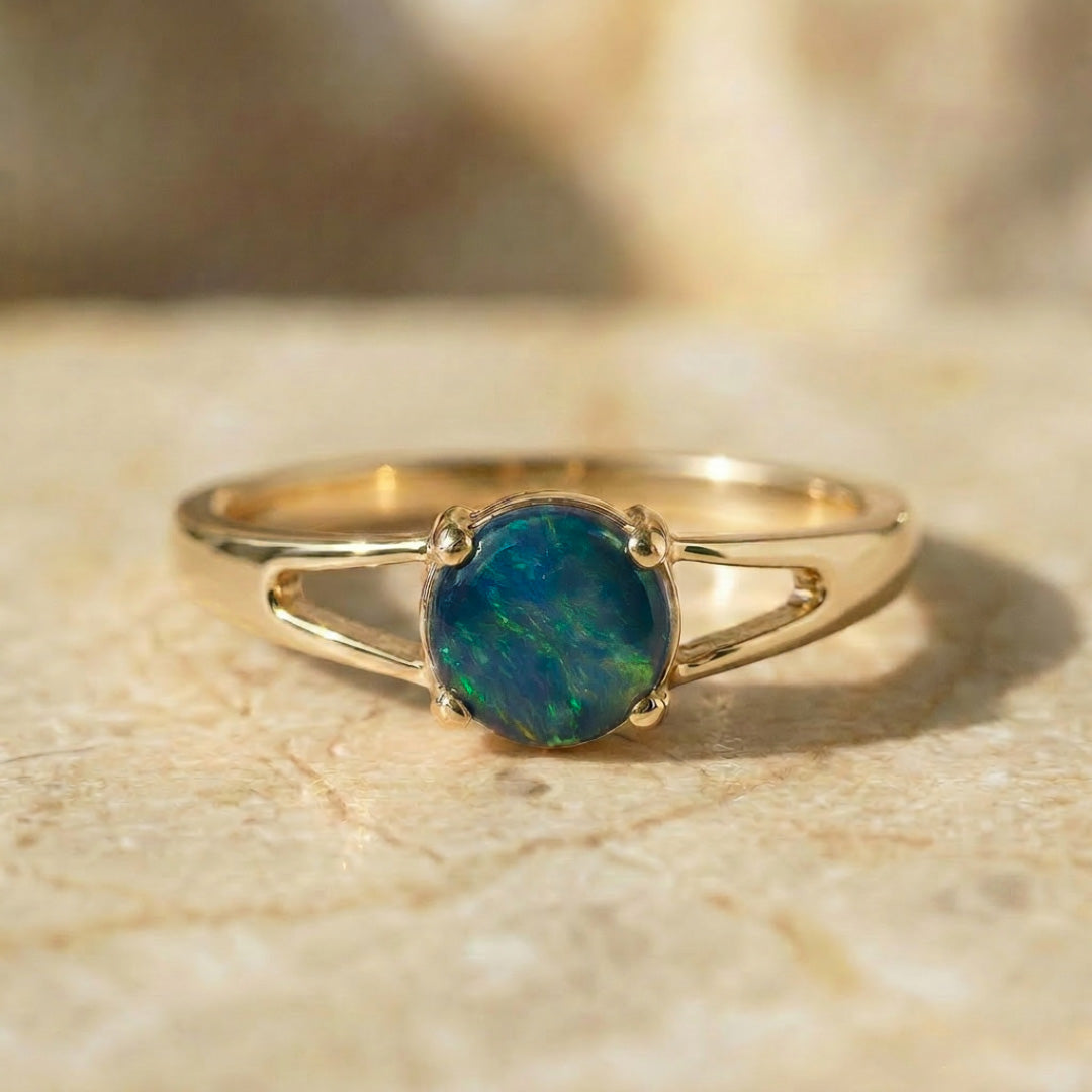 Echter Schwarzer Opal Ring 585 Gold