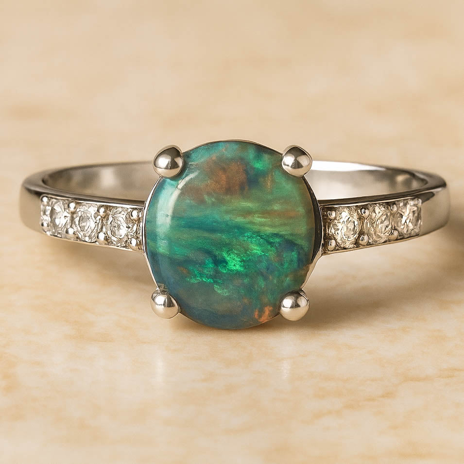 Echter Schwarzer Opal Weißgold Ring