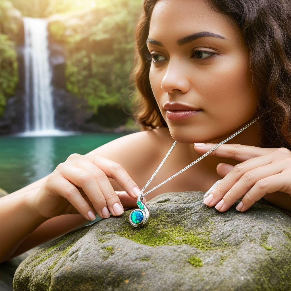 Frauen Halskette Smaragd und Schwarzer Opal