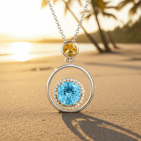 Halskette Blauer Stein Topas Silber