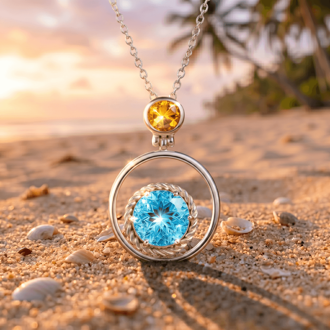 Halskette blauer Topas mit Citrin