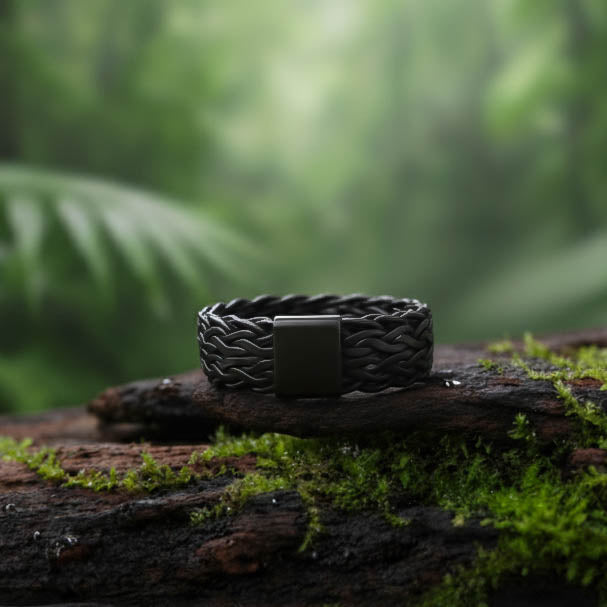 Herrenring Schwarz Geflochten
