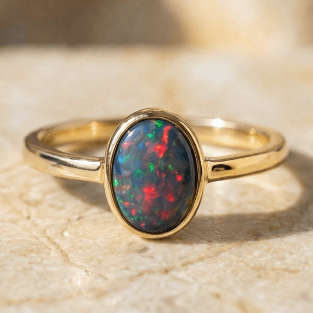 Lightning Ridge Black Opal Ring