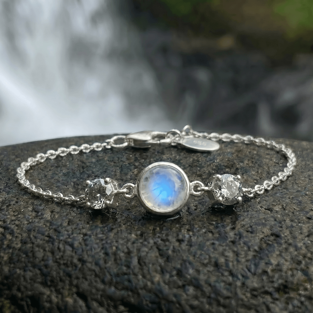 Mondstein und Diamanten Armband Silber