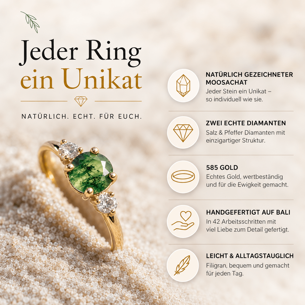 Moosachat Diamant Verlobungsring Gold Unikat