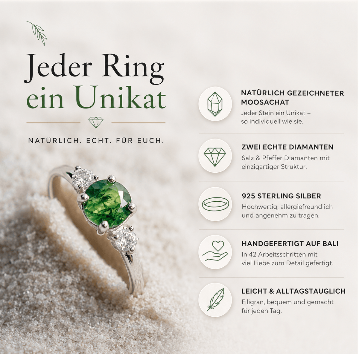 Moosachat & Diamanten Ring silber Unikat