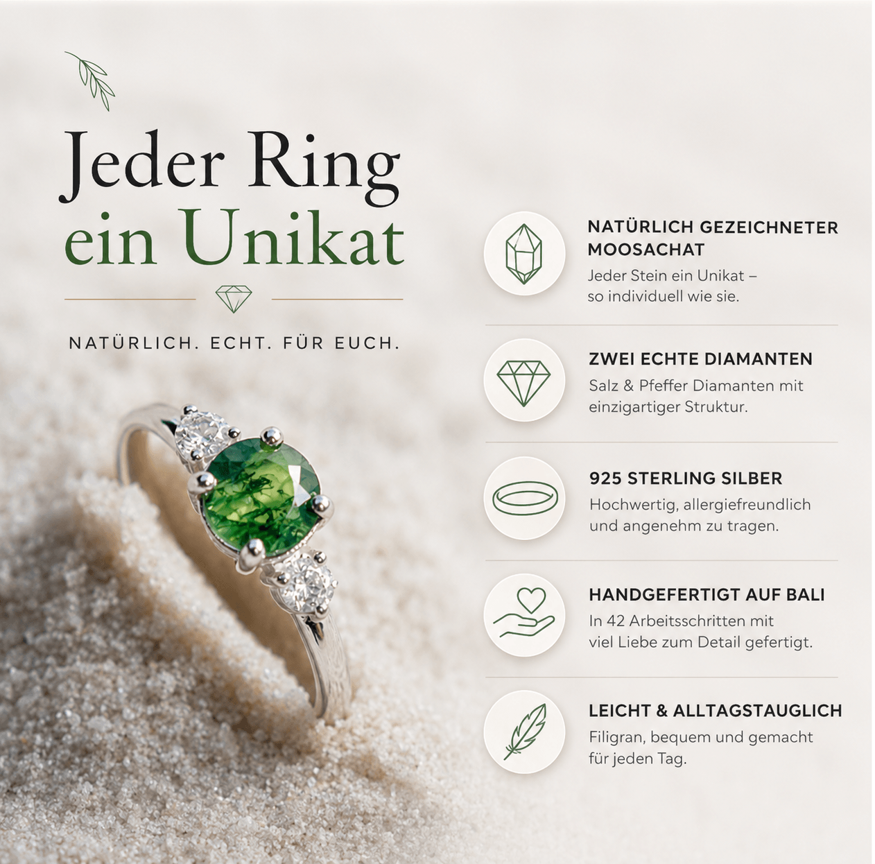 Moosachat & Diamanten Ring silber Unikat