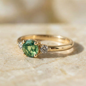 Moosachat Ring Gold Gruen