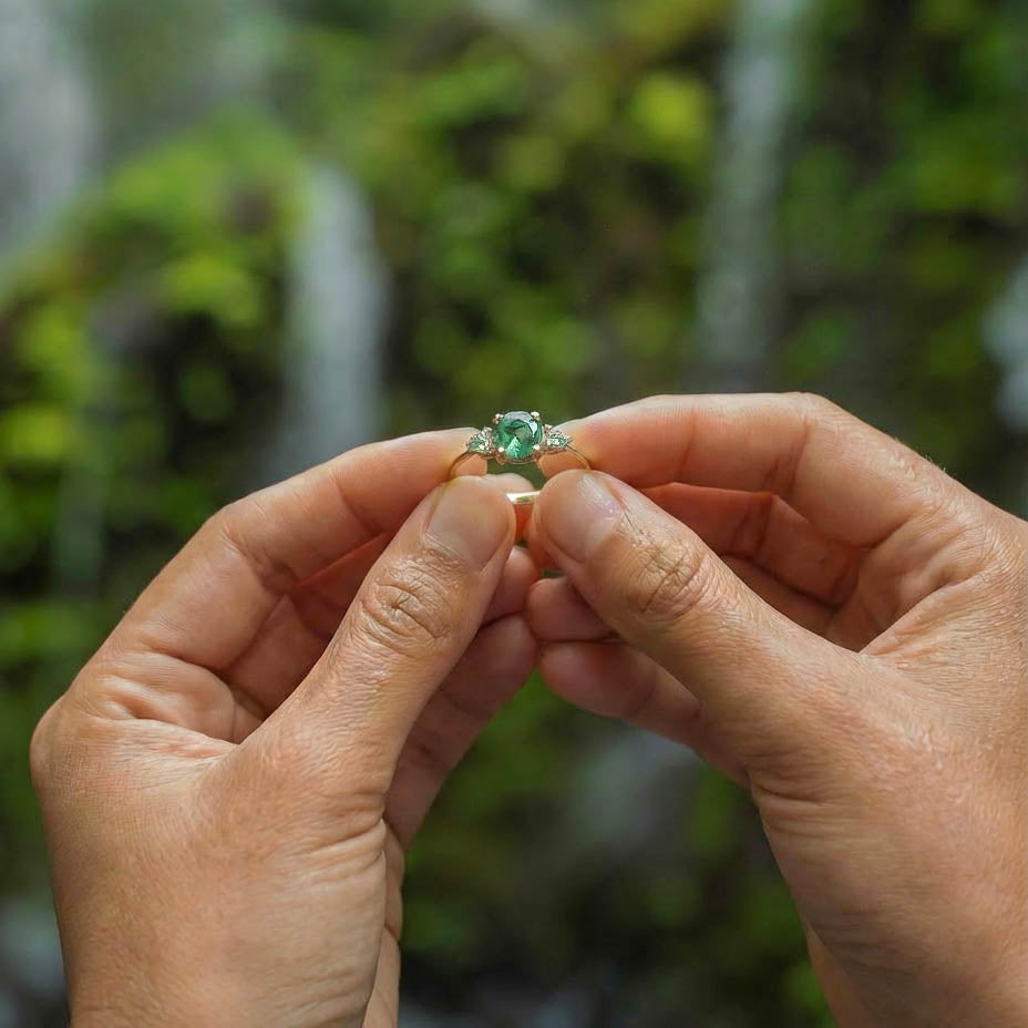 Moosachat Ring Gold mit Diamanten