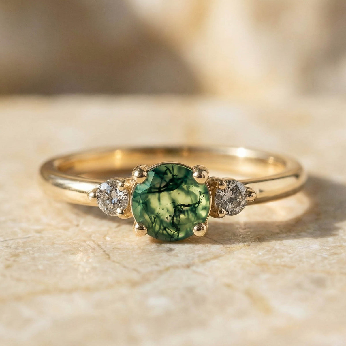 Moosachat Verlobungsring Gold