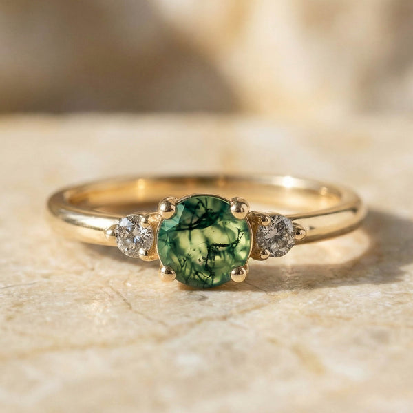 Moosachat & Diamanten Ring | 585 Gold