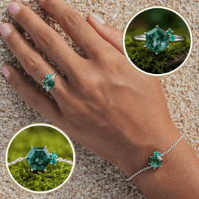 Moosachat smaragd Armband und Ring Set