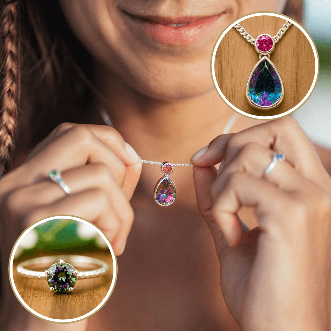 Mystischer Topas Set Halskette Ring