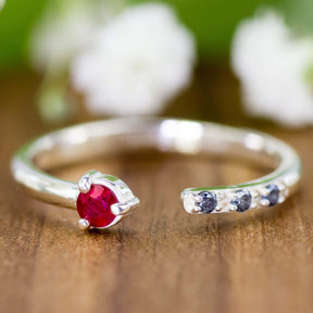Offener Ring Silber Rubin Diamanten