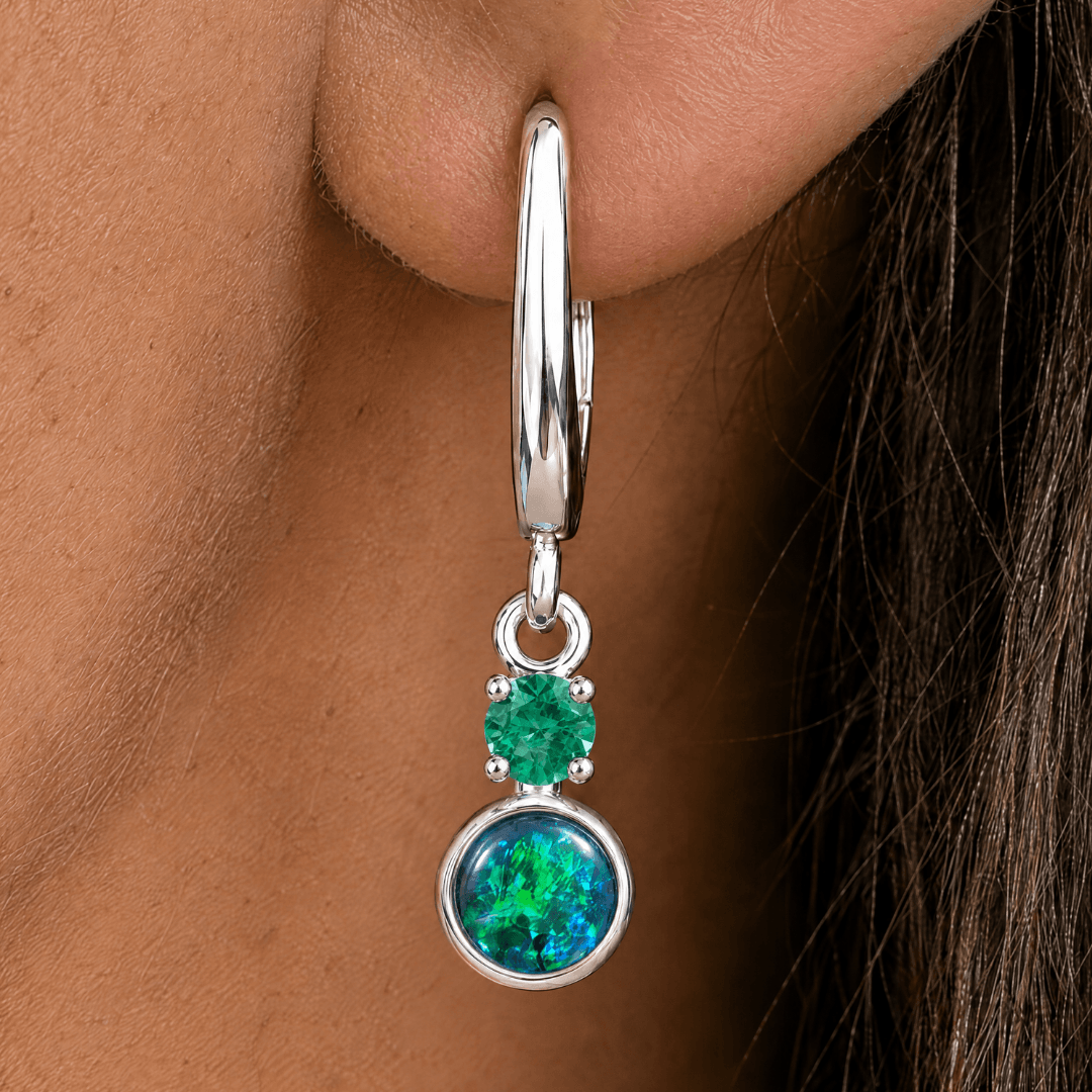 Opal Ohrringe mit Smaragd in Silber