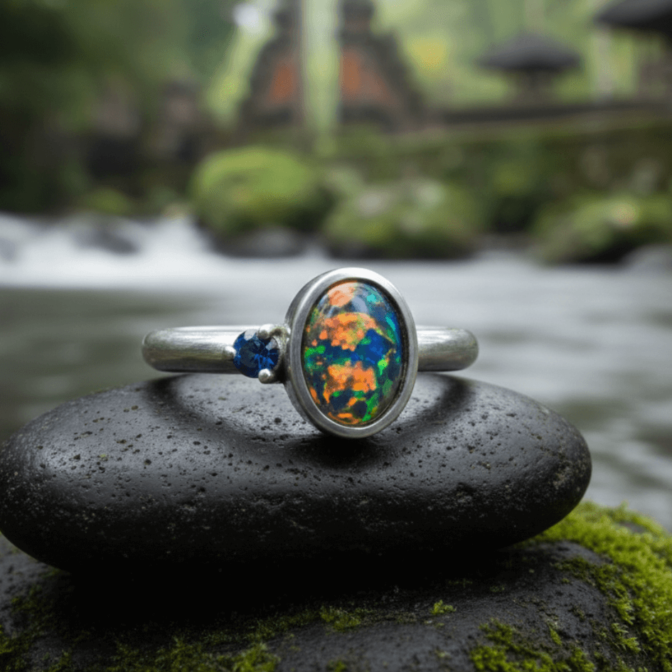 Opal Ring Silber Saphir blau