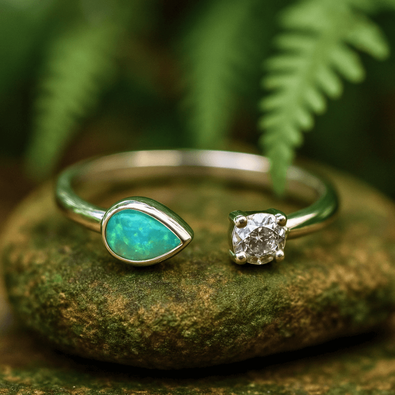 Opal Ring Silber mit Diamant