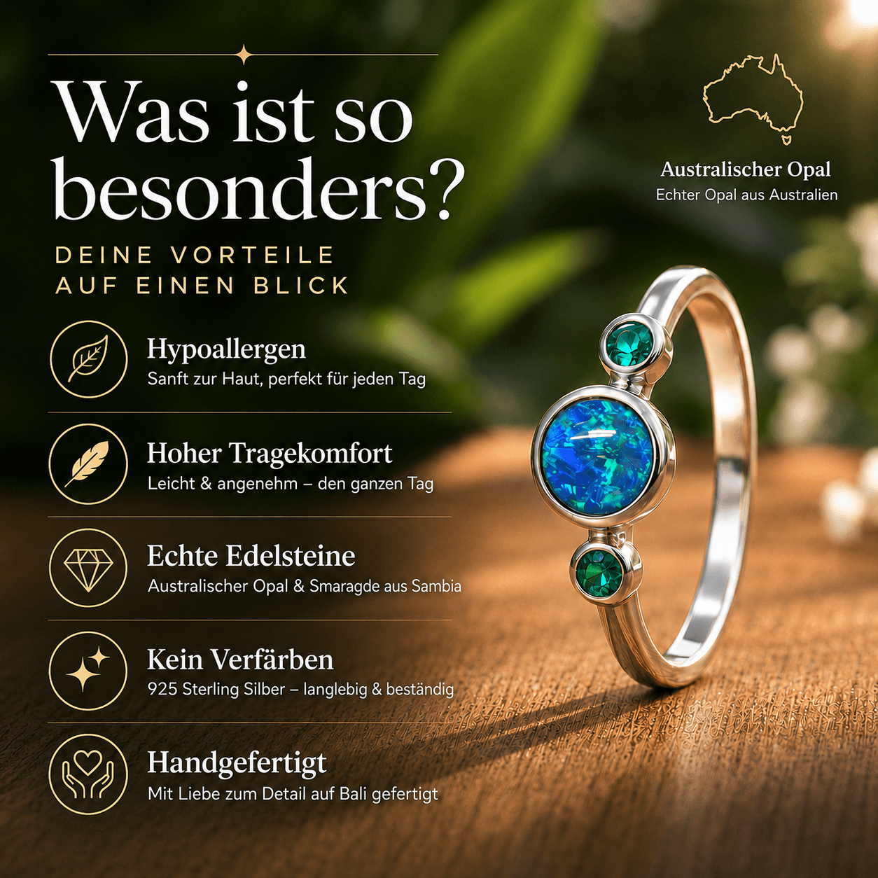 Opal Ring mit Smaragd Silber