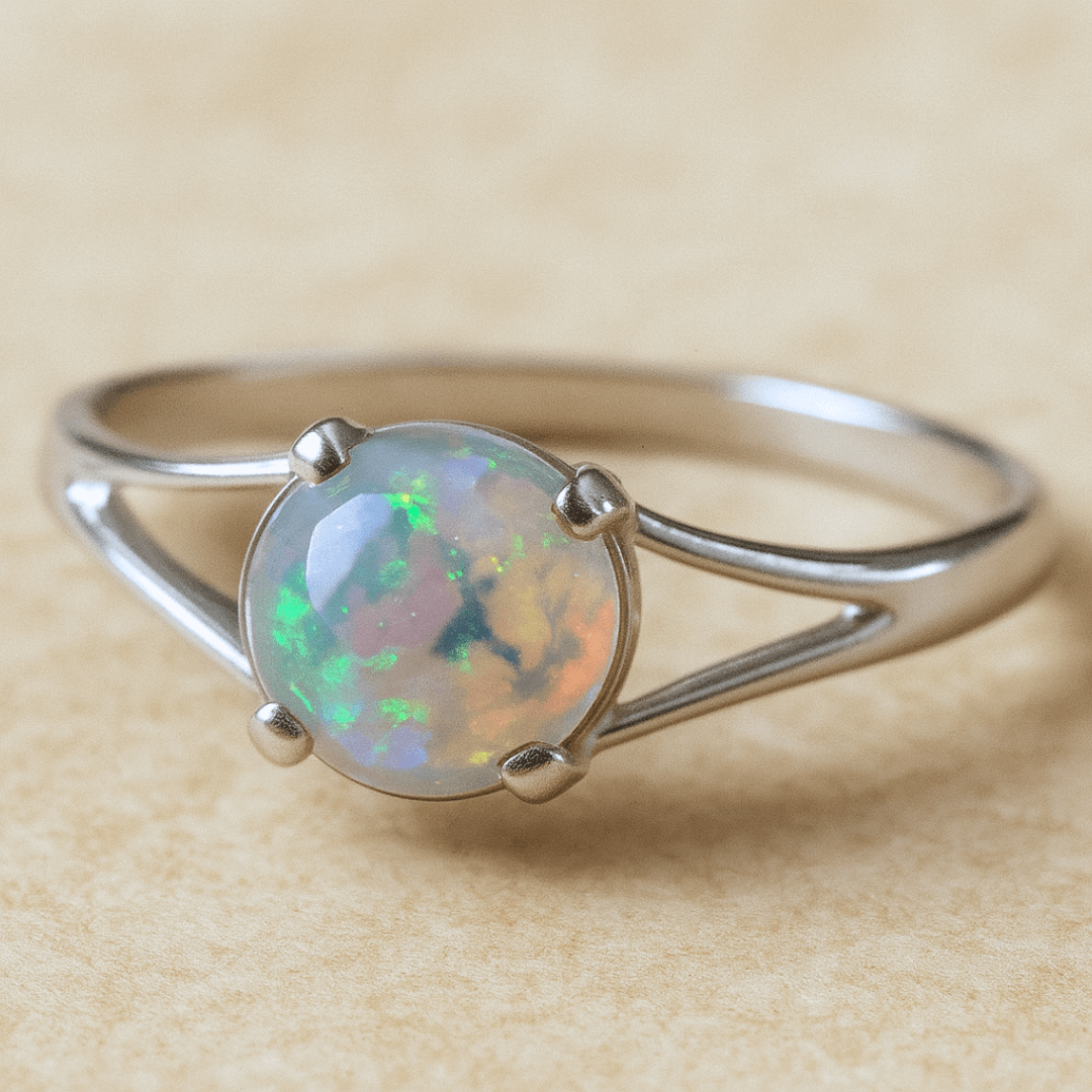 Opal Ring 14k Weißgold Verlobung