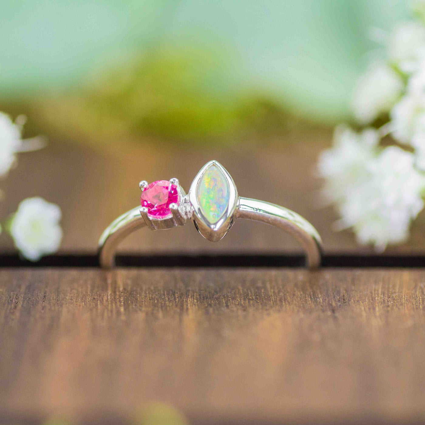 Silber Ring Opal pinker Turmalin