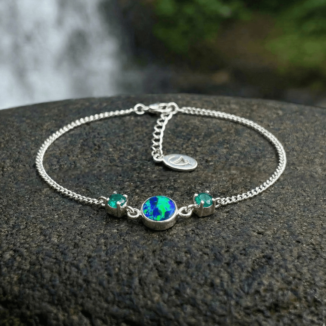 Opal mit Smaragd Armband Silber