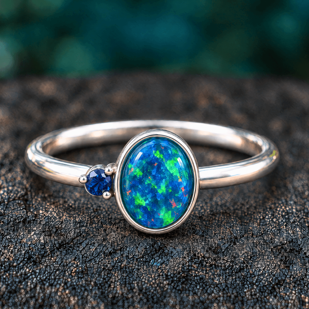 Opalring mit Saphir Silber