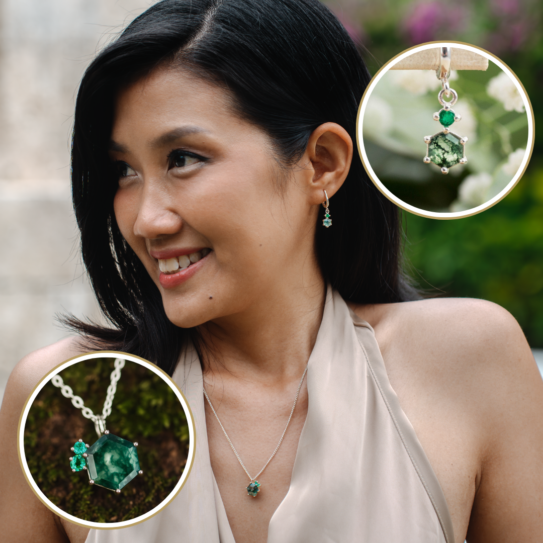 Moosachat Smaragd Schmuck Set