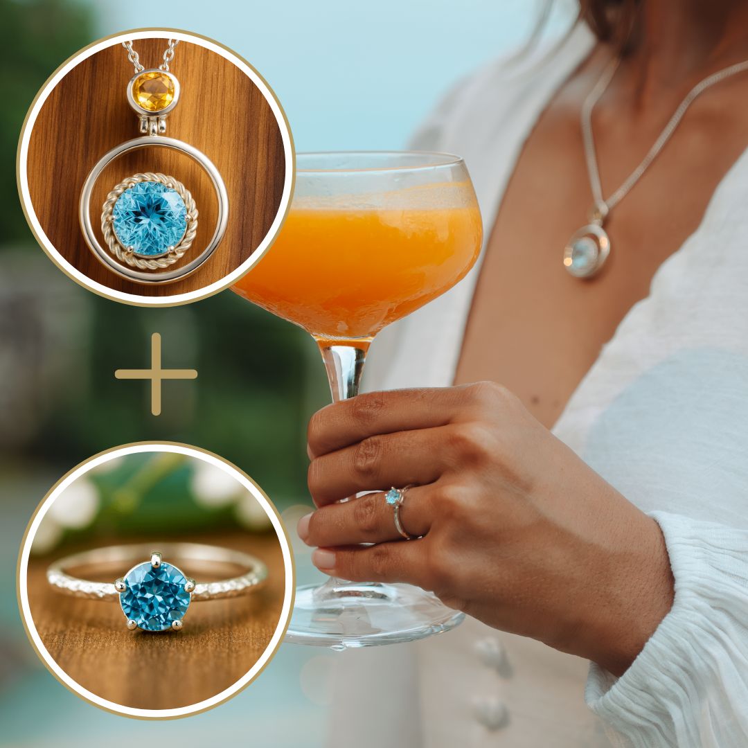 Schmuckset Blauer Zirkon und Topas