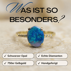 Schwarzer Opal Goldring Diamanten