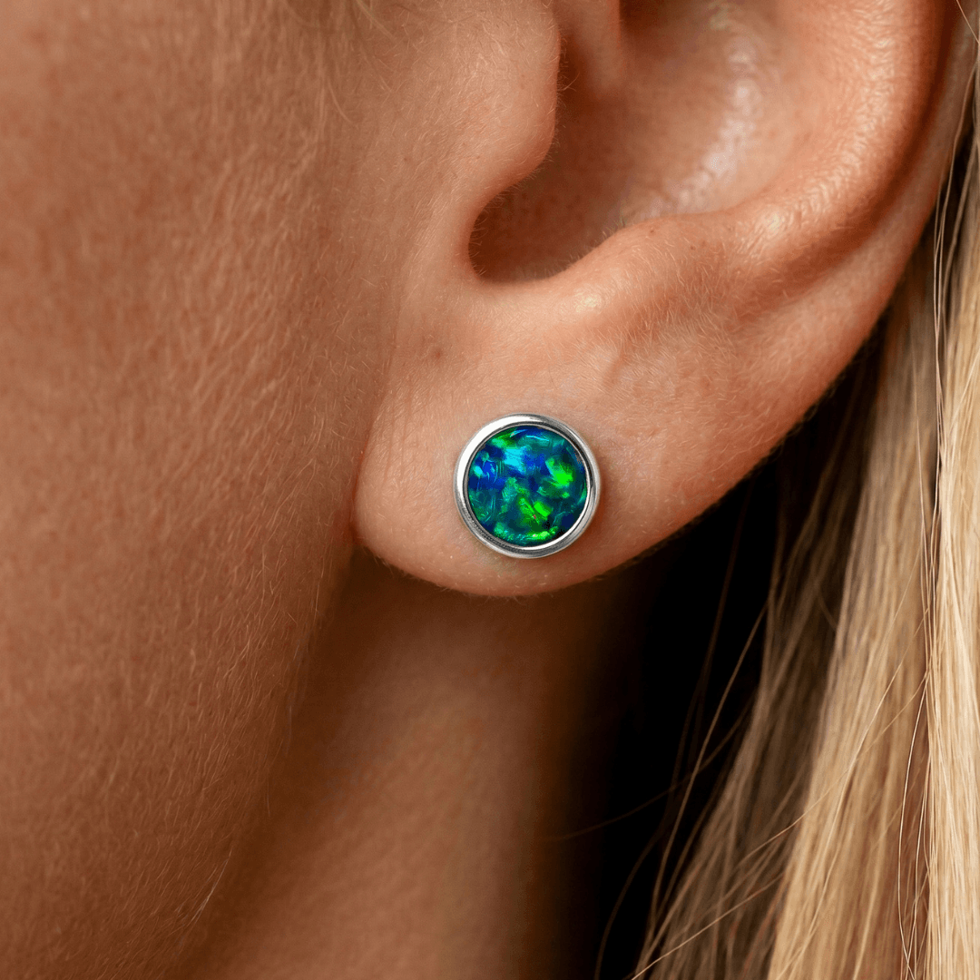 Schwarzer Opal Ohrstecker Silber
