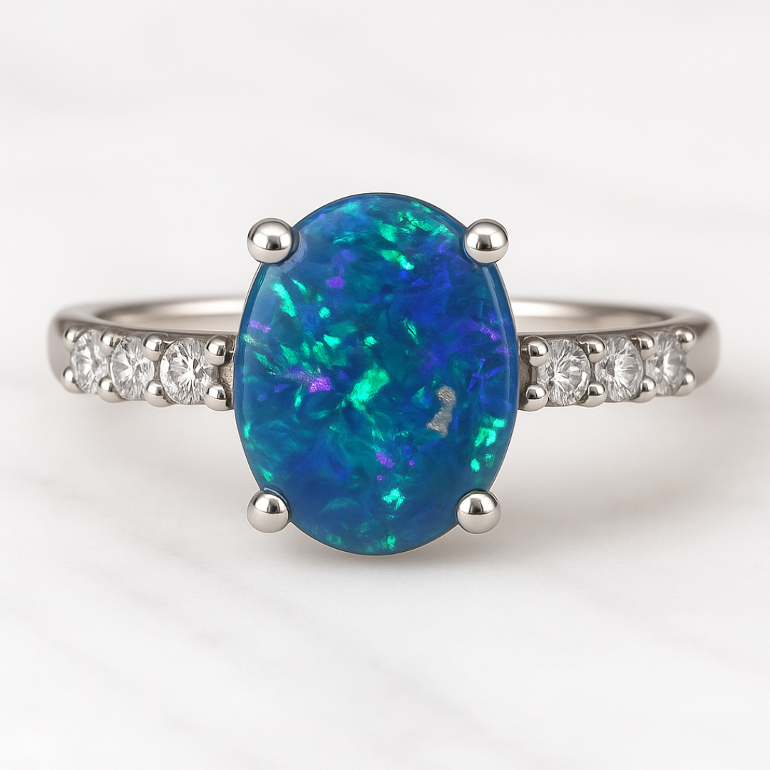 Schwarzer Opal Ring 14k Weißgold