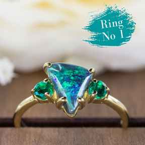 Gold Ring | Schwarzer Opal & Smaragd