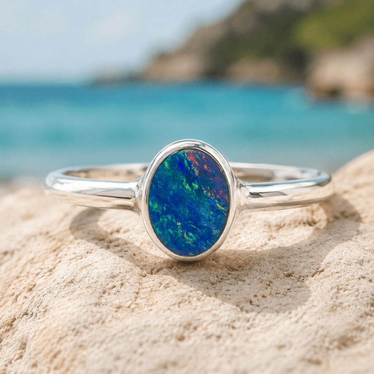 Schwarzer Opal Silber Ring