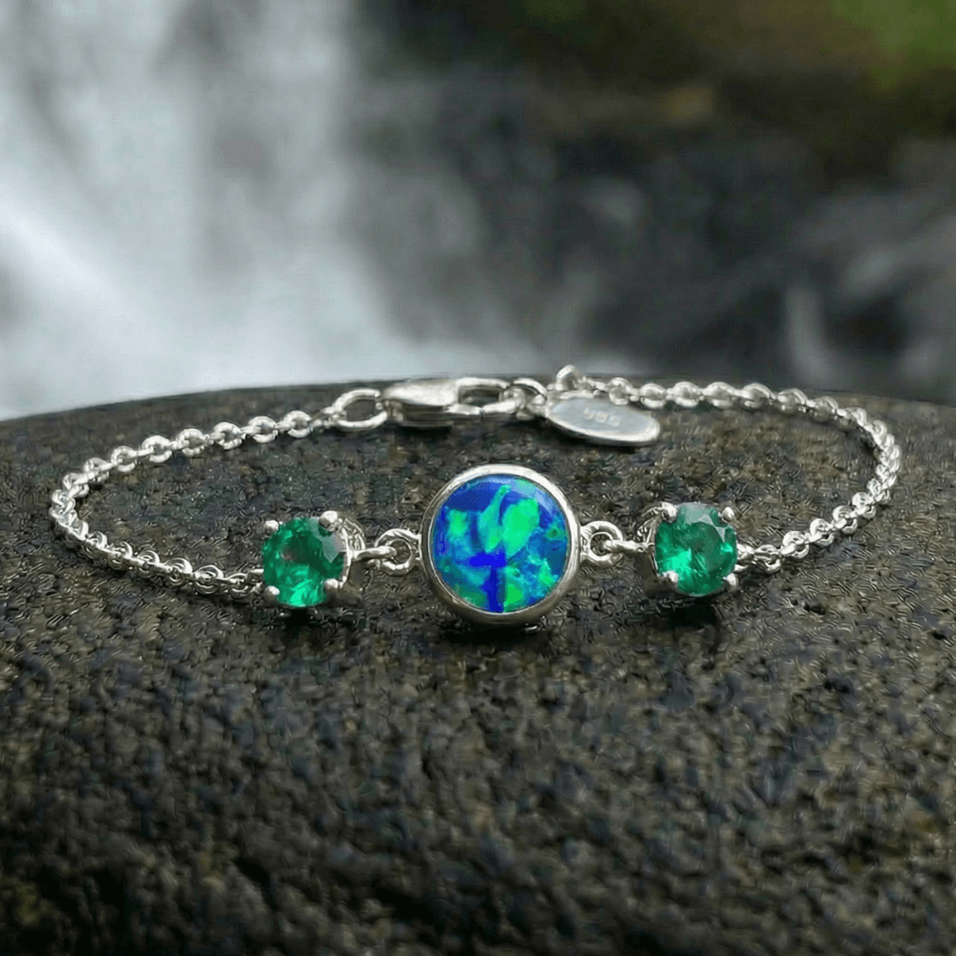 Schwarzer Opal Smaragd Armband Silber