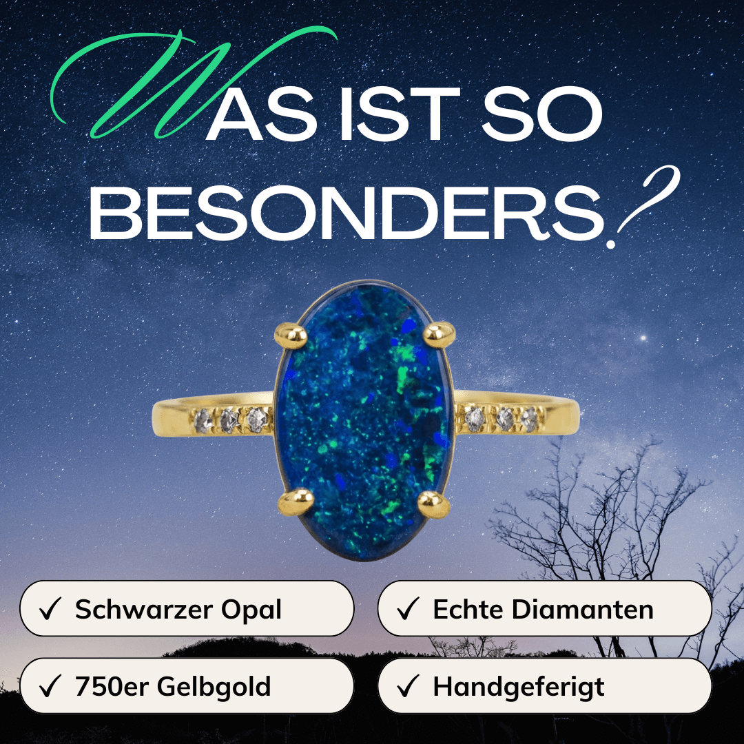 Schwarzer Opal Universum Ring Gold