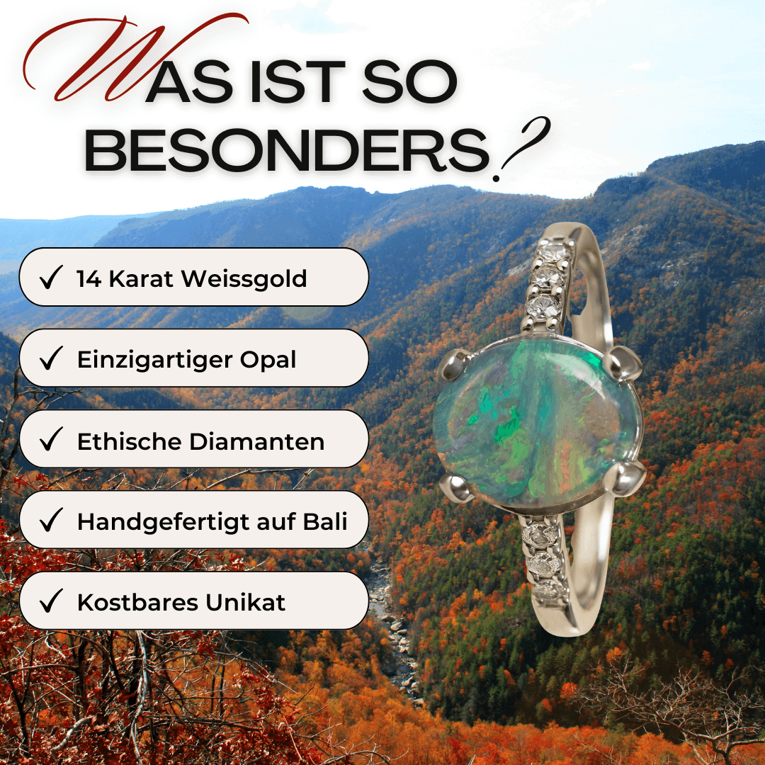 Schwarzer Opal & Diamanten Weißgold Ring Besonderheiten