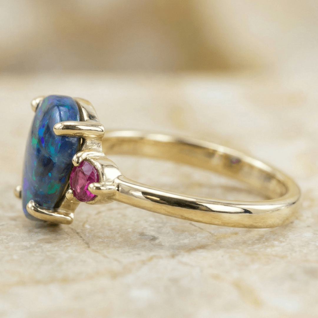 Schwarzer Opal & Rosa Turmalin Ring Gold