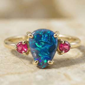 Schwarzer Opal & Rosa Turmalin Ring