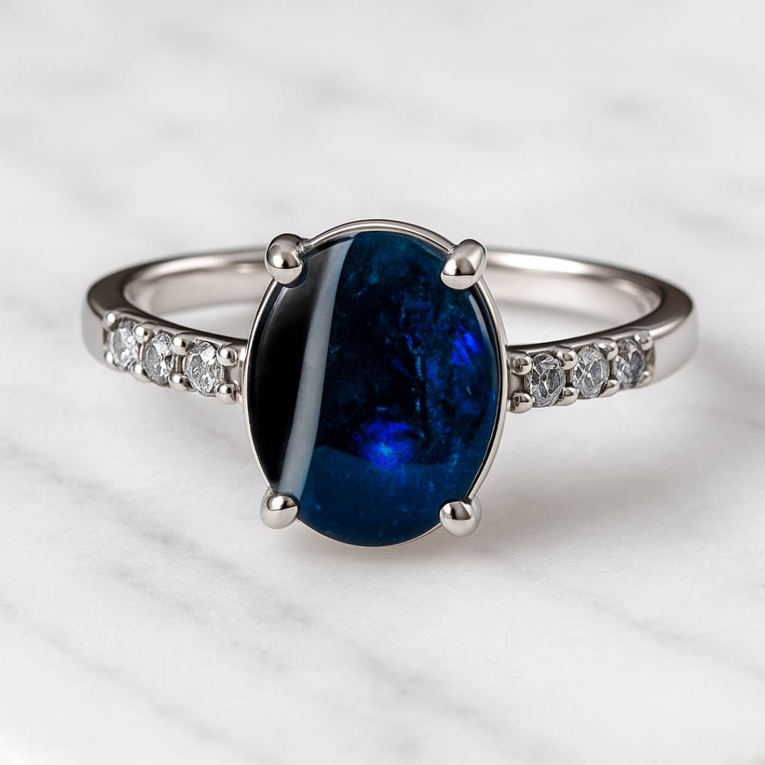 Schwarzer Opal Diamant Ring Weißgold