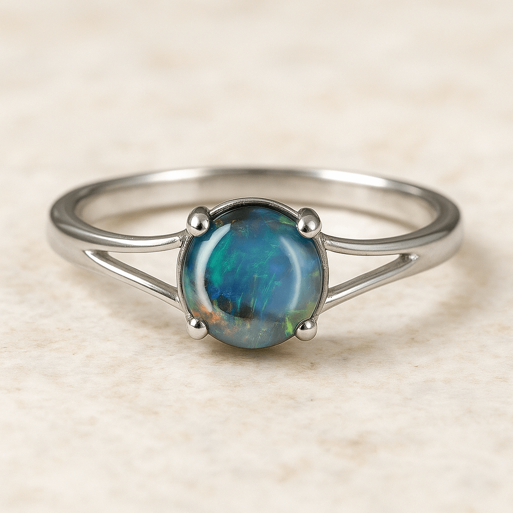 Schwarzer Opal Ring 14k Weissgold