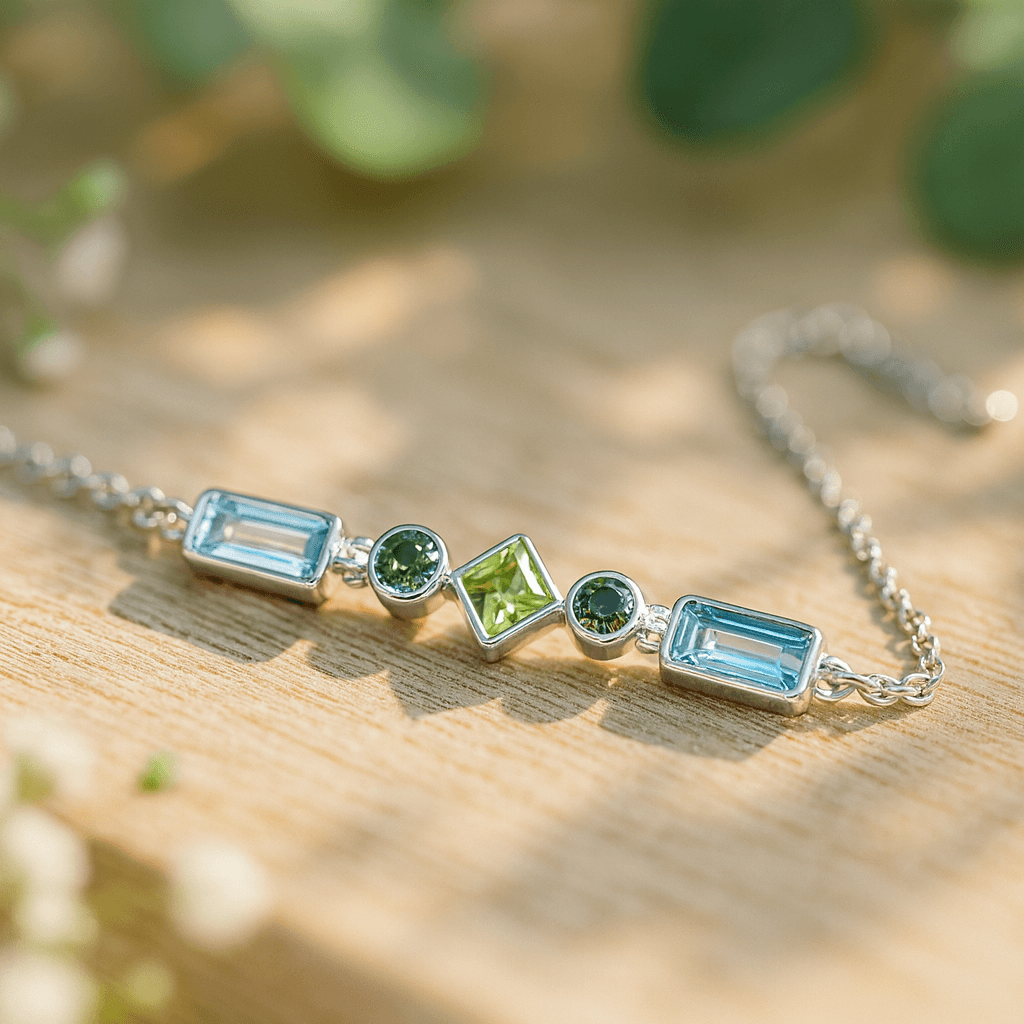 Silber Armband gruen blaue Steine