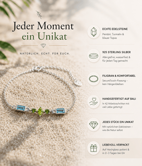 Silber Armband mit Blau und Gruenen Edelsteinen
